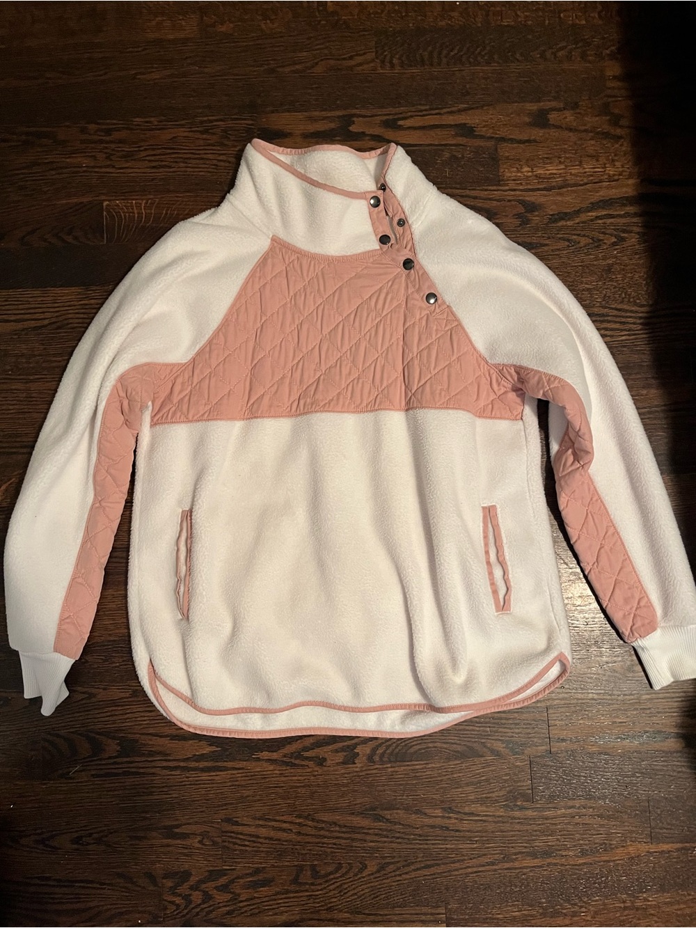 Abercrombie & Fitch Ivory Pink Asymmetrical Fleece Pullover Sweatshirt Size L